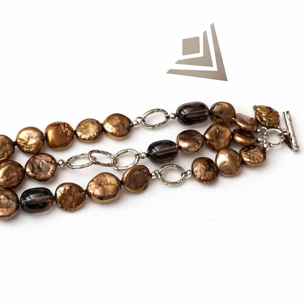 Silpada Bronze Coin Pearl & Smoky Quartz Sterling Bracelet – Retired B1850